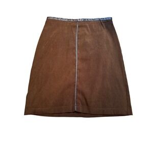 DAVID PAUL NEW YORK Brown Faux Leather Trim A-Line Skirt Size 12 Missy